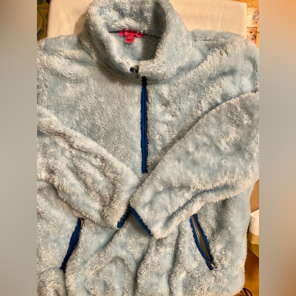 🎉HP🎉Lilly Pulitzer Skipper Sherpa Popover Fleece Fuzzy Half Zip Skim blue XXL - Picture 3 of 10